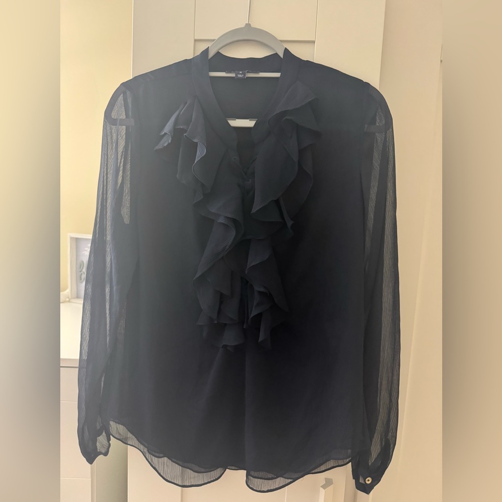 Black Ruffled Sheer Blouse